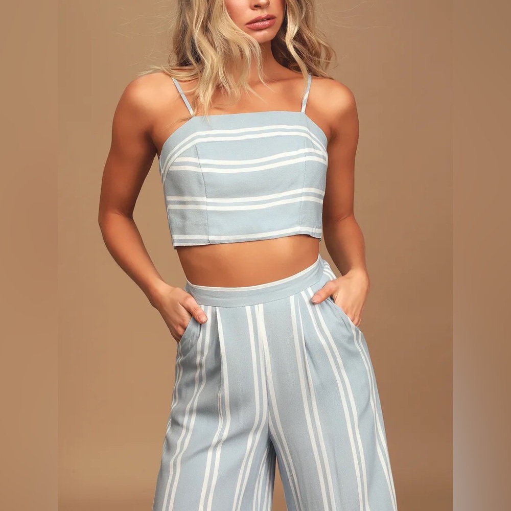 Coastal Living Light Blue and White Striped Two-Piece Jumpsuit